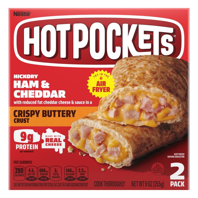 slide 1 of 5, Hot Pockets Crispy Buttery Crust Frozen Hickory Ham & Cheese - 9oz/2ct, 2 ct; 9 oz