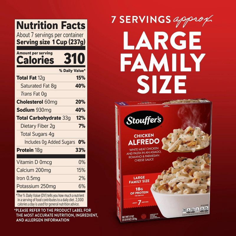slide 6 of 9, Stouffer's Chicken Alfredo Pasta Meal Family Size Frozen Dinner - 57oz, 57 oz