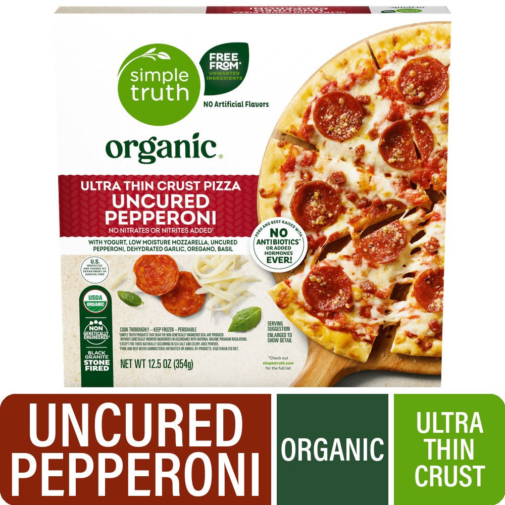 slide 1 of 1, Simple Truth Organic Uncured Pepperoni Ultra Thin Crust Frozen Pizza, 12.5 oz, 12.5 oz