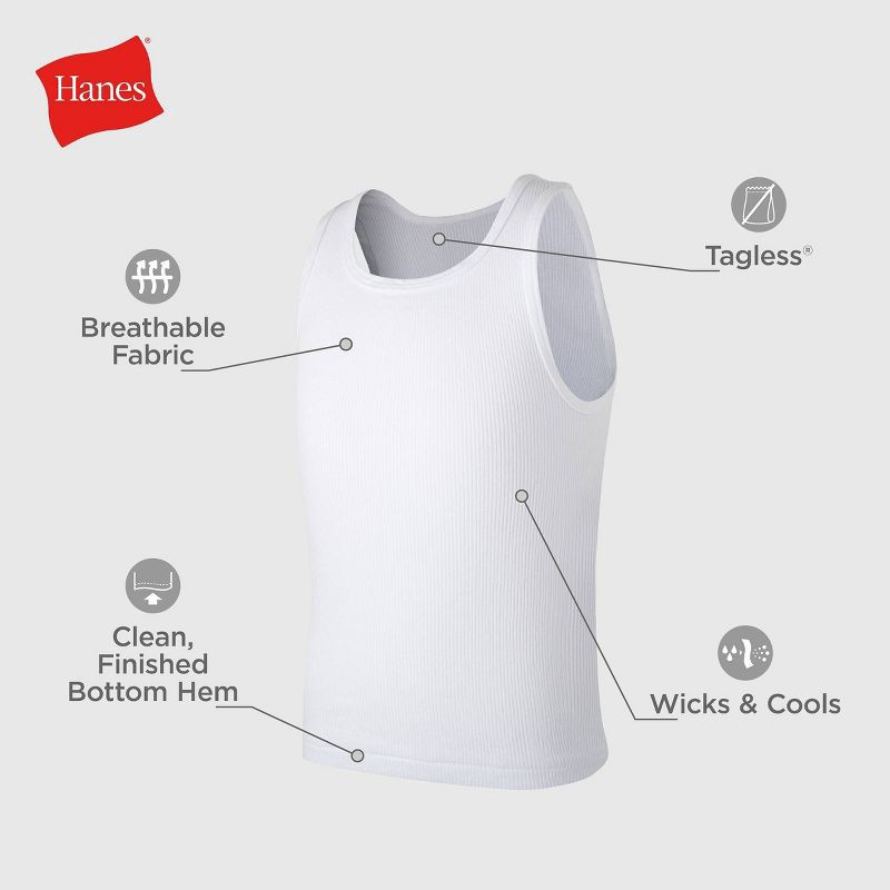 slide 4 of 5, Hanes Boys' Solid 5pk Ribbed Tank - White S: Tagless Moisture Wicking Sleeveless Undershirts, 5 ct