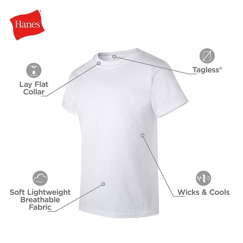 slide 3 of 4, Hanes Boys' 5pk Crew Neck T-Shirt - White M, 5 ct