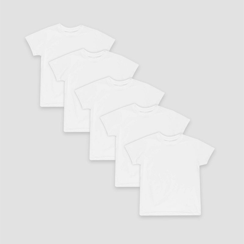 slide 1 of 4, Hanes Boys' 5pk Crew Neck T-Shirt - White M, 5 ct