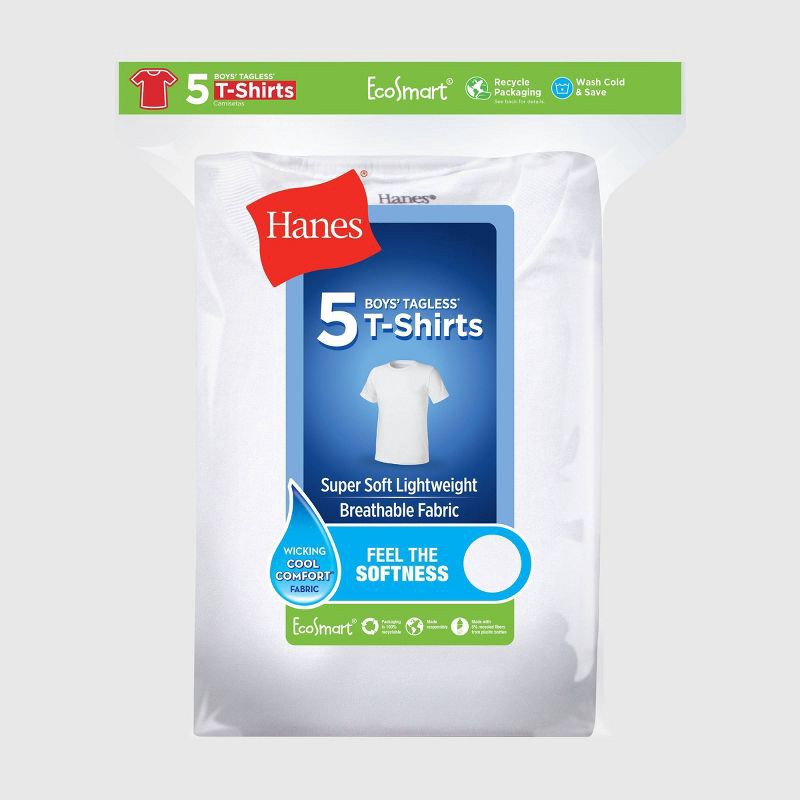 slide 2 of 4, Hanes Boys' 5pk Crew Neck T-Shirt - White XL, 5 ct