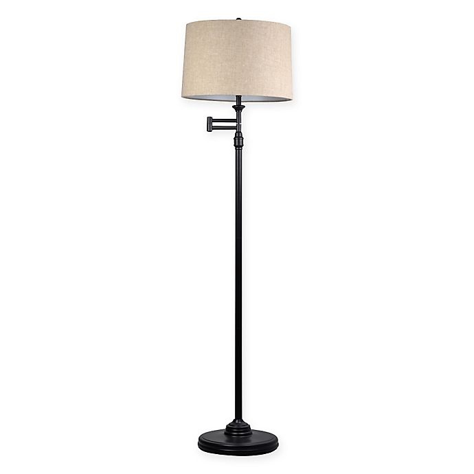 slide 1 of 2, Adesso Julian Swing Arm Floor Lamp - Antique Bronze with Fabric Shade, 1 ct