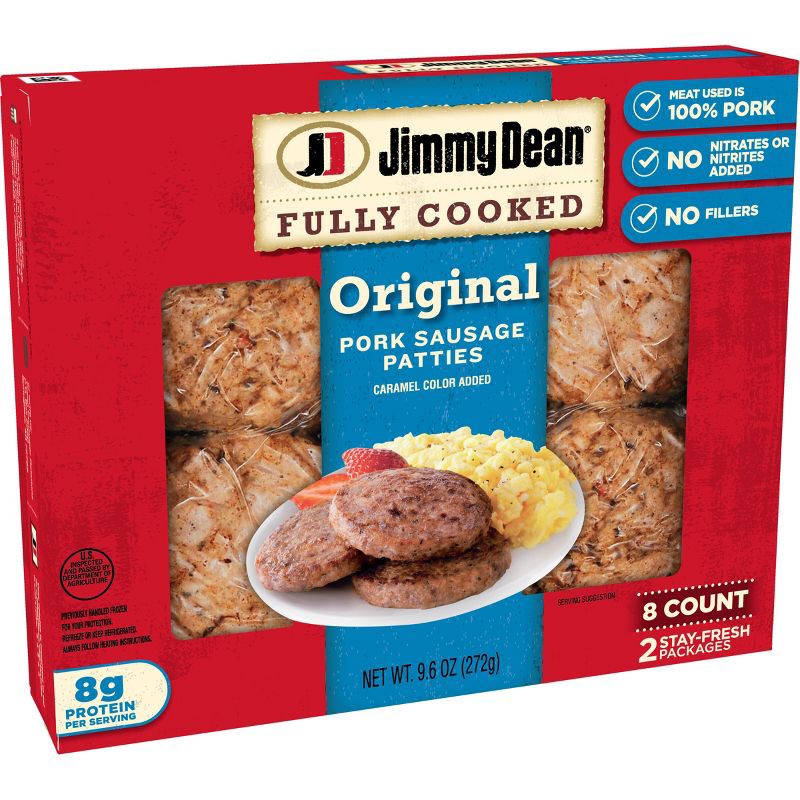 slide 10 of 12, Jimmy Dean Original Fully Cooked Pork Sausage Patties - 9.6oz/8ct, 8 ct; 9.6 oz