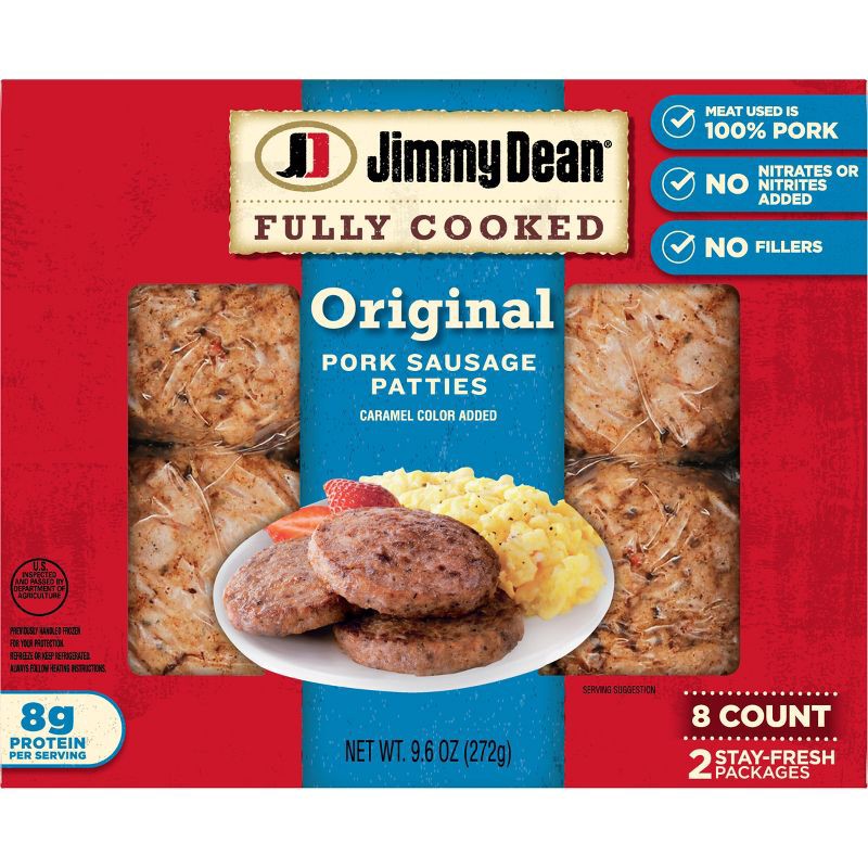 slide 1 of 8, Jimmy Dean Original Fully Cooked Pork Sausage Patties - 9.6oz/8ct, 8 ct; 9.6 oz