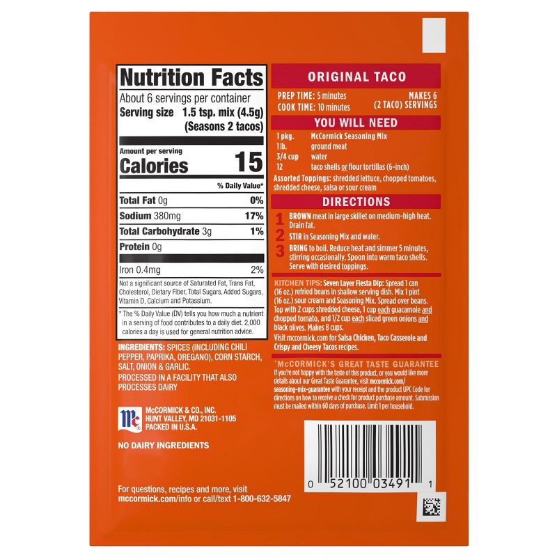slide 2 of 20, McCormick Original Taco Seasoning Mix -1oz, 1 oz