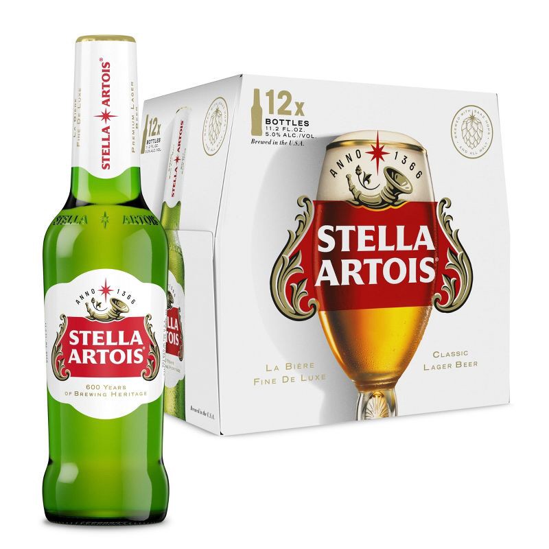 slide 1 of 7, Stella Artois Premium Lager Beer - 12pk/11.2 fl oz Bottles, 12 ct, 11.2 fl oz