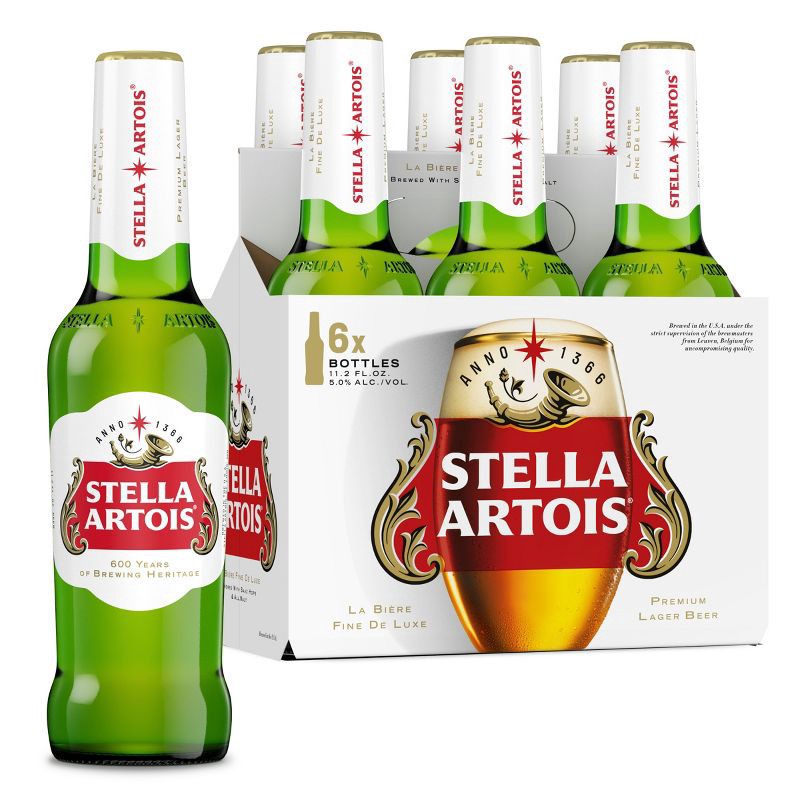 slide 1 of 7, Stella Artois Premium Lager Beer - 6pk/11.2 fl oz Bottles, 6 ct; 11.2 fl oz