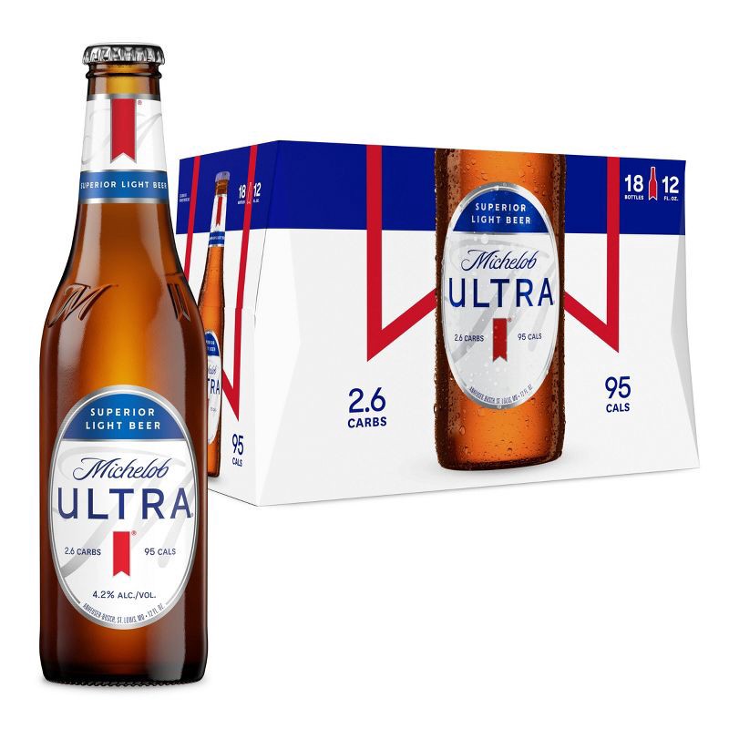 slide 1 of 10, Michelob ULTRA Superior Light American Lager Beer - 18pk/12 fl oz Bottles, 18 ct; 12 fl oz