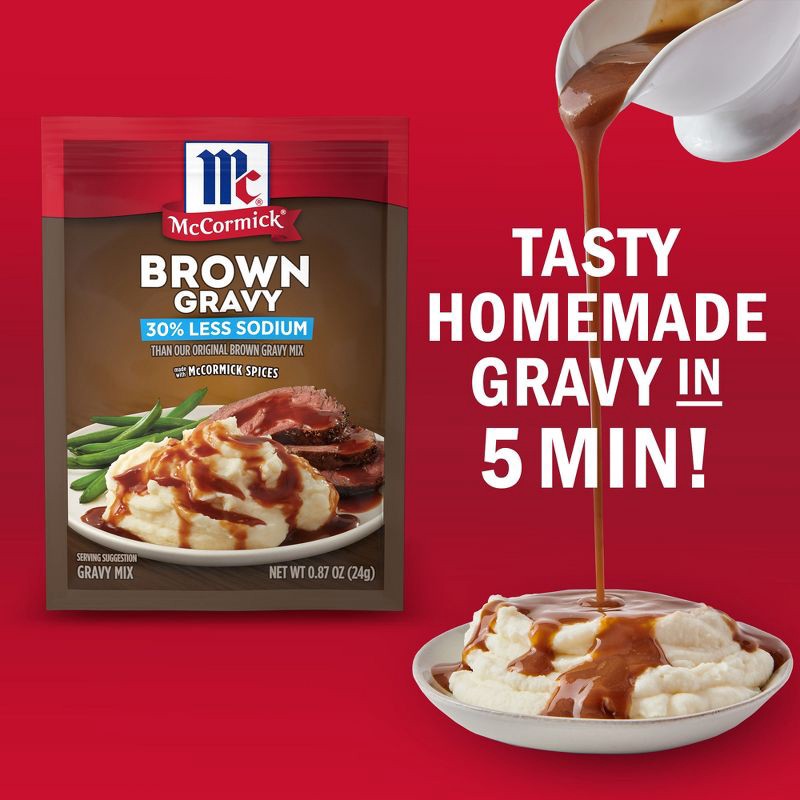 slide 10 of 21, McCormick 30% Less Sodium Brown Gravy Mix - 0.87oz, 0.87 oz