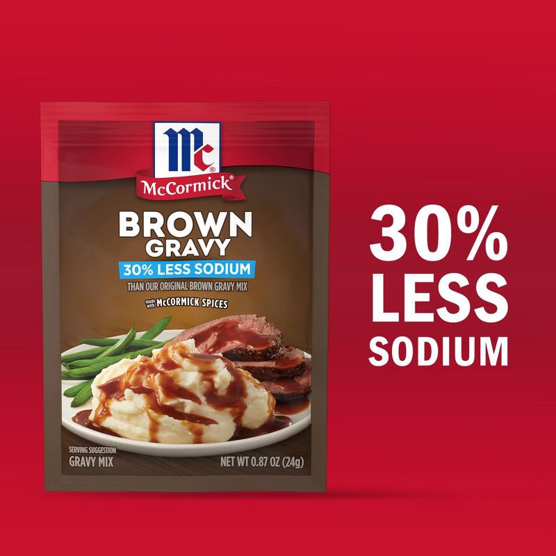 slide 2 of 21, McCormick 30% Less Sodium Brown Gravy Mix - 0.87oz, 0.87 oz