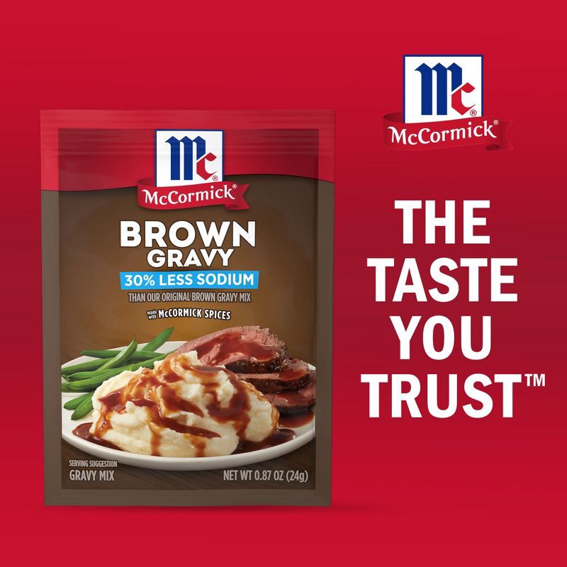 slide 8 of 21, McCormick 30% Less Sodium Brown Gravy Mix - 0.87oz, 0.87 oz