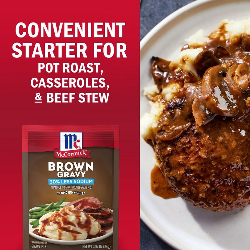 slide 14 of 21, McCormick 30% Less Sodium Brown Gravy Mix - 0.87oz, 0.87 oz