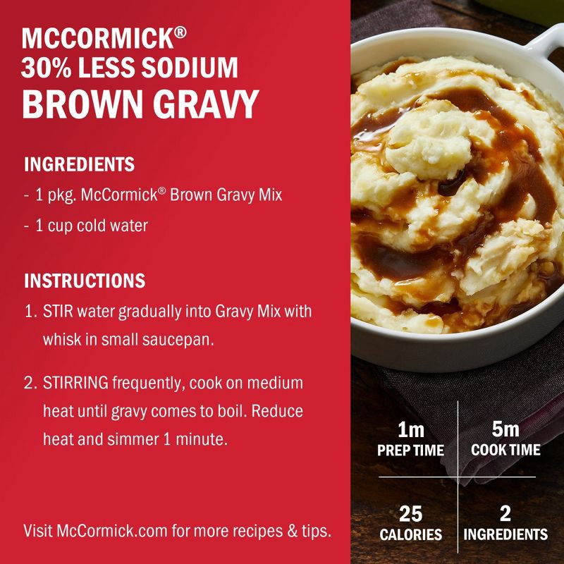 slide 3 of 21, McCormick 30% Less Sodium Brown Gravy Mix - 0.87oz, 0.87 oz