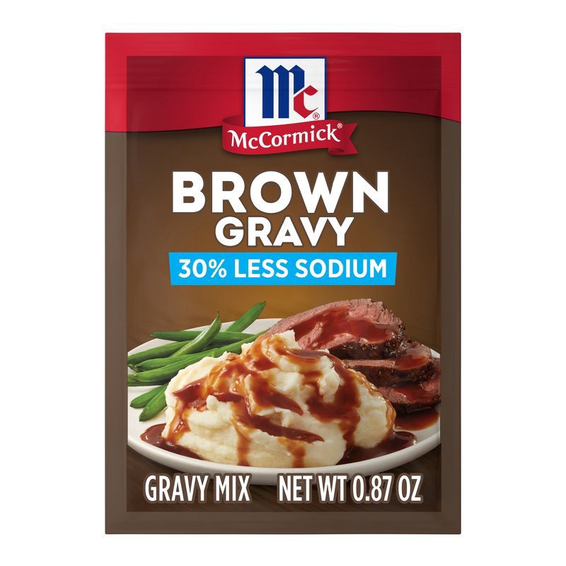 slide 1 of 21, McCormick 30% Less Sodium Brown Gravy Mix - 0.87oz, 0.87 oz