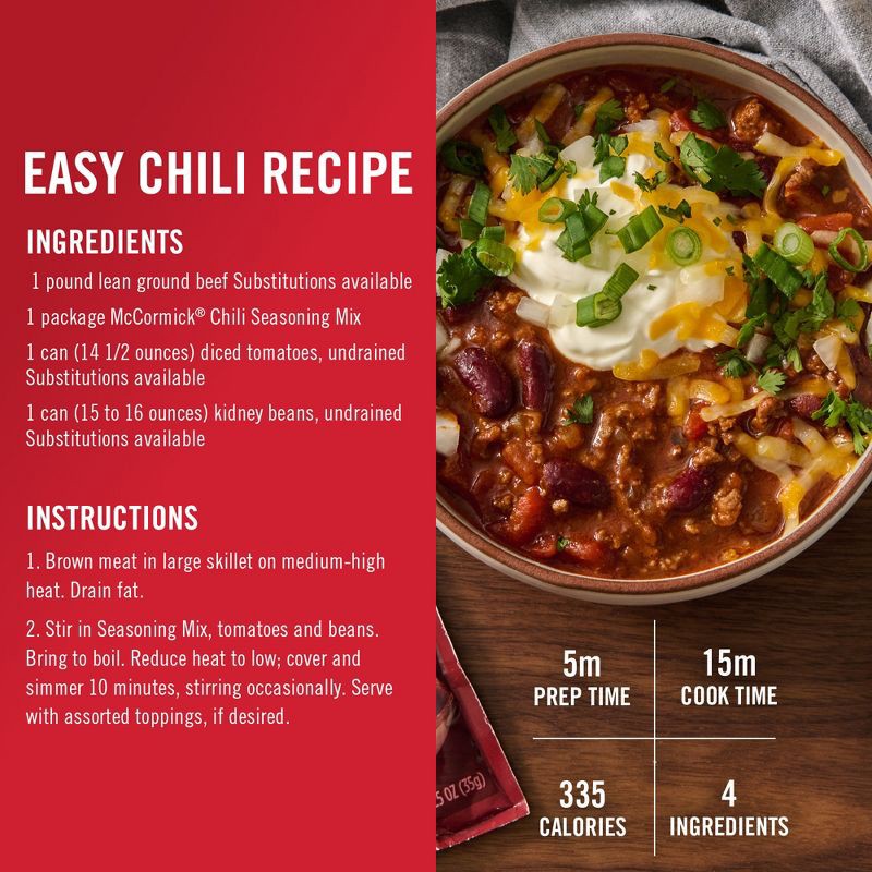 slide 6 of 20, McCormick Chili Seasoning Mix Original - 1.25oz, 1.25 oz