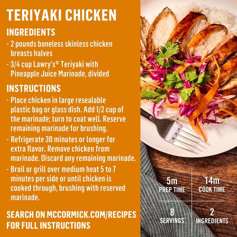 slide 6 of 22, Lawry's Teriyaki With Pineapple Juice Marinade - 12 fl oz, 12 fl oz
