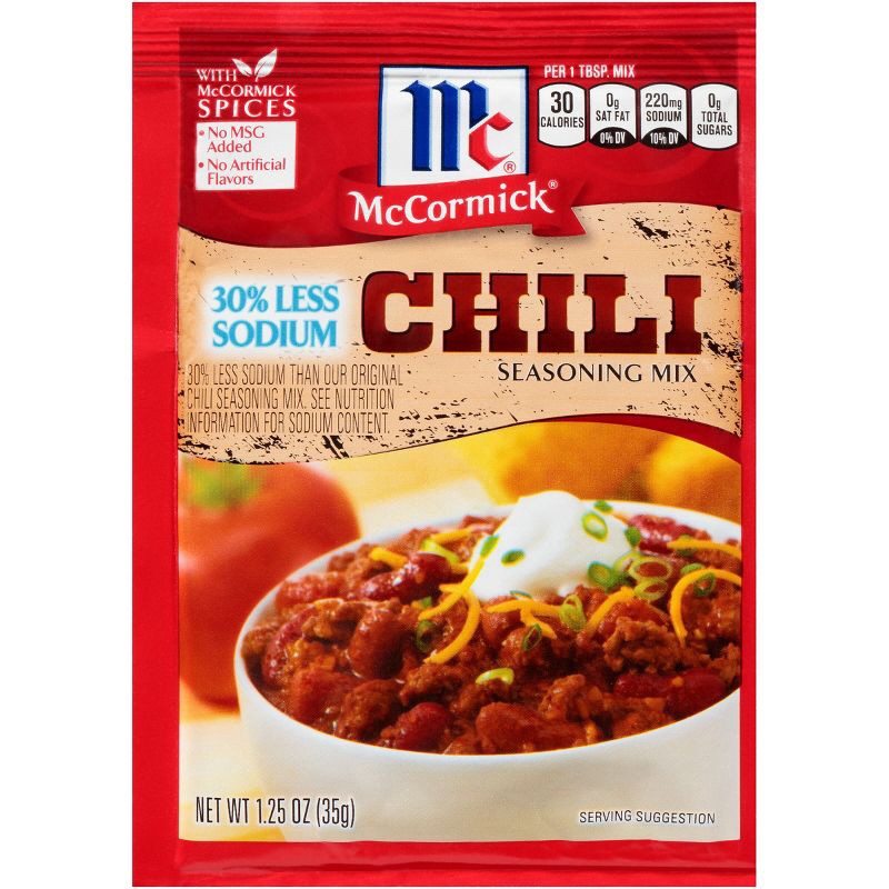 slide 1 of 8, McCormick Less Sodium Chili Seasoning Mix - 1.25 oz, 1.25 oz