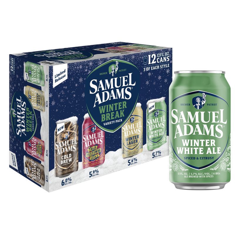 slide 1 of 8, Samuel Adams Winter Break Seasonal Variety Pack - 12pk/12 fl oz Cans, 12 ct; 12 fl oz