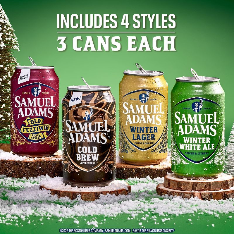 slide 3 of 8, Samuel Adams Winter Break Seasonal Variety Pack - 12pk/12 fl oz Cans, 12 ct; 12 fl oz