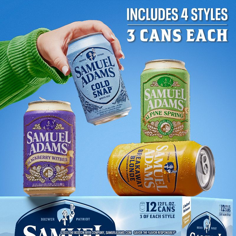 slide 4 of 8, Samuel Adams Spring Favorites Seasonal Variety Pack - 12pk/12 fl oz Cans, 12 ct; 12 fl oz