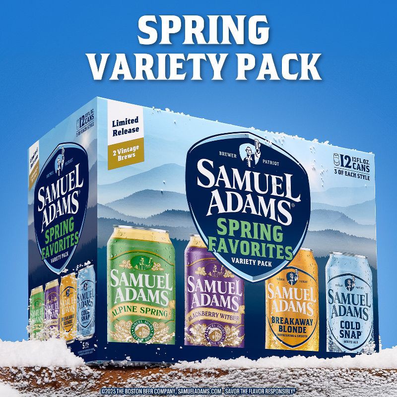 slide 5 of 8, Samuel Adams Spring Favorites Seasonal Variety Pack - 12pk/12 fl oz Cans, 12 ct; 12 fl oz