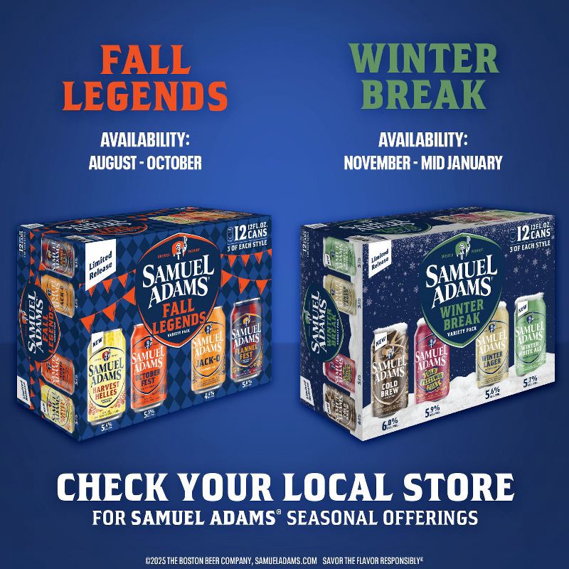 slide 6 of 8, Samuel Adams Winter Break Seasonal Variety Pack - 12pk/12 fl oz Cans, 12 ct; 12 fl oz