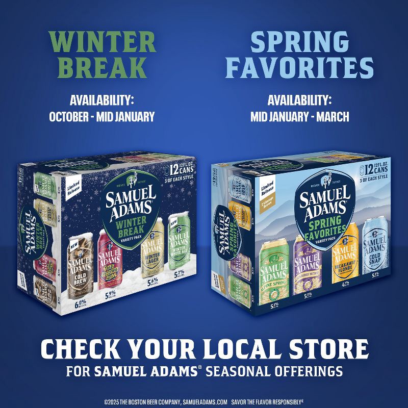 slide 7 of 8, Samuel Adams Spring Favorites Seasonal Variety Pack - 12pk/12 fl oz Cans, 12 ct; 12 fl oz