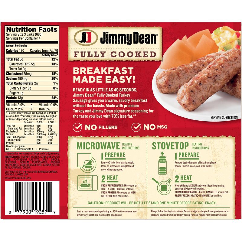 slide 2 of 8, Jimmy Dean Fully Cooked Turkey Sausage Links - 9.6oz/12ct, 12 ct; 9.6 oz