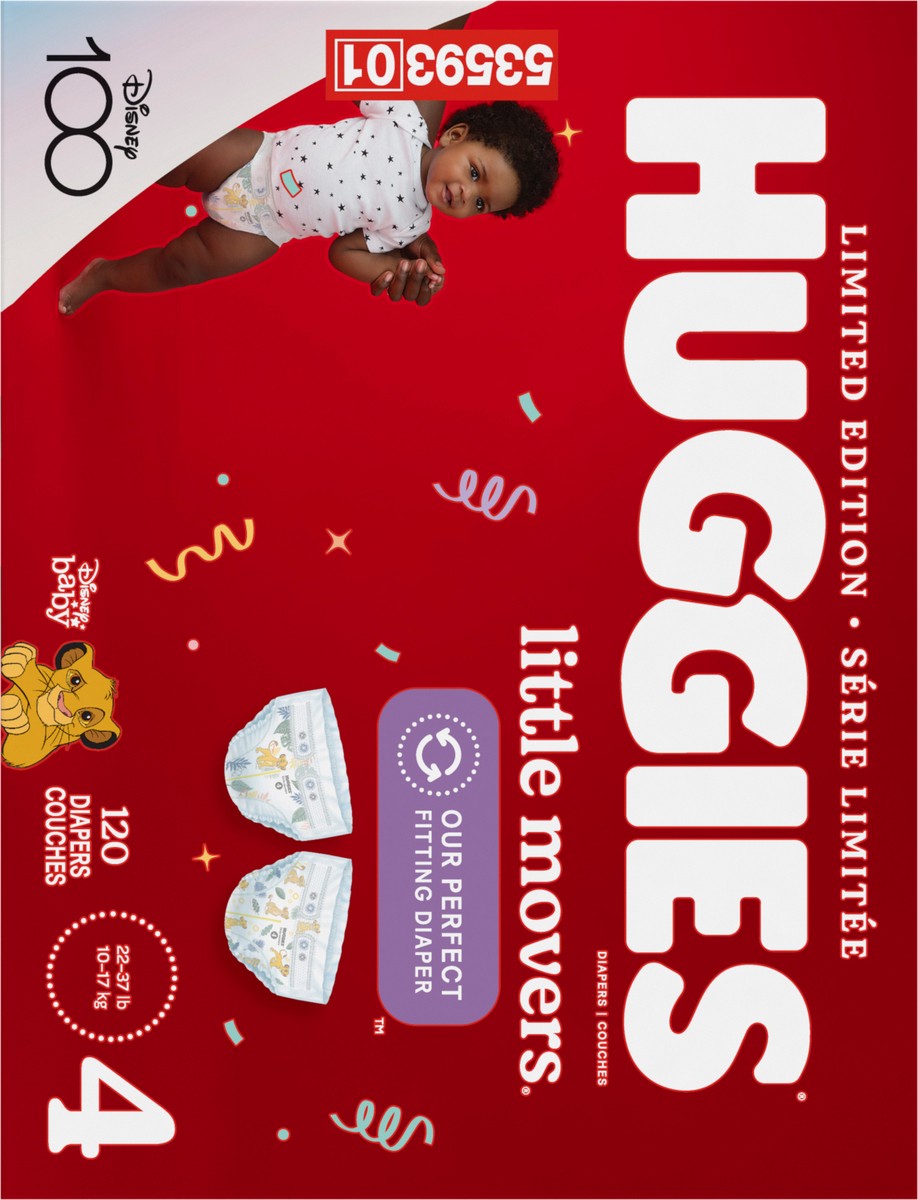 slide 11 of 12, Huggies Little Movers Baby Diapers, Size 4, 120 Ct, 120 ct