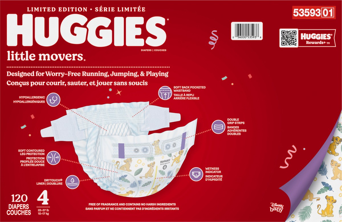 slide 5 of 12, Huggies Little Movers Baby Diapers, Size 4, 120 Ct, 120 ct