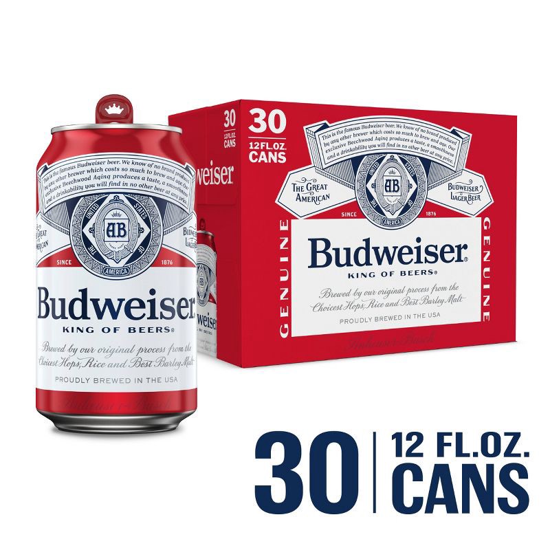 slide 2 of 7, Budweiser American Lager Beer - 30pk/12 fl ozr Cans, 30 ct