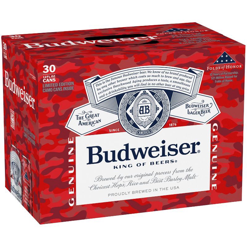 slide 2 of 10, Budweiser Lager Beer - 30pk/12 fl oz Cans, 30 ct; 12 fl oz