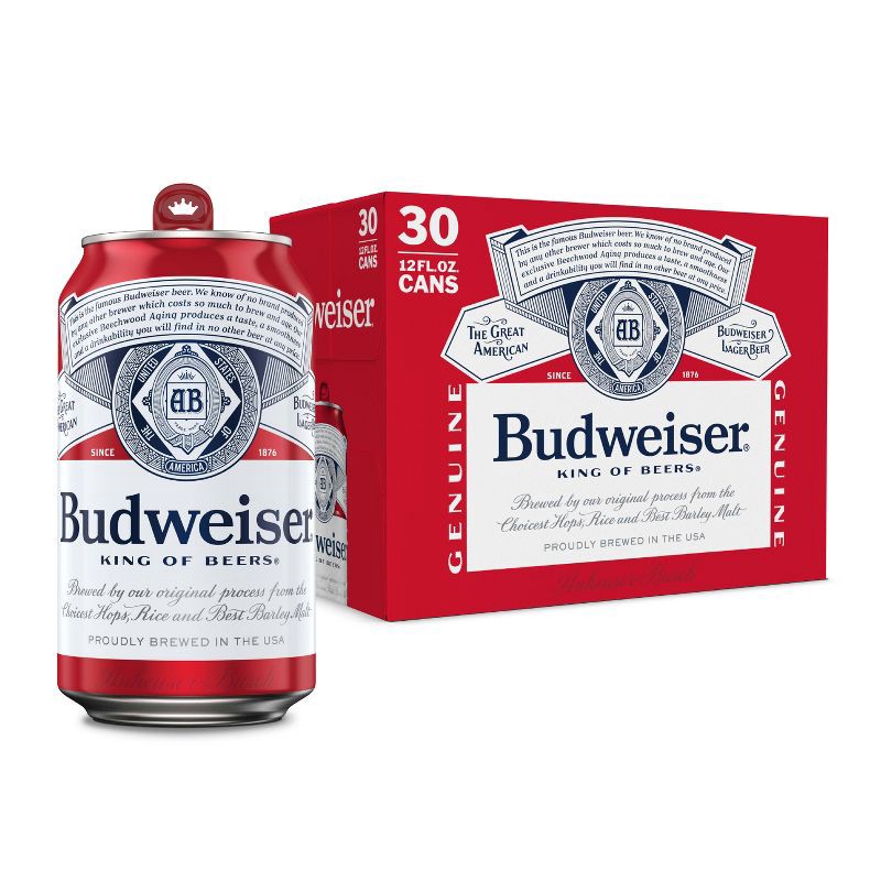 slide 1 of 10, Budweiser Lager Beer - 30pk/12 fl oz Cans, 30 ct; 12 fl oz