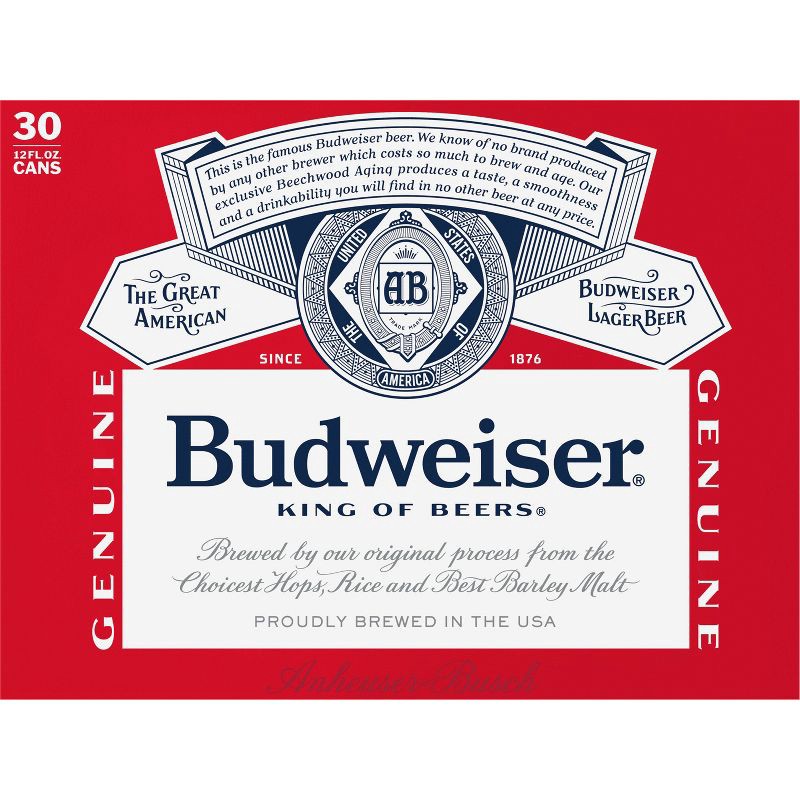 slide 9 of 10, Budweiser Lager Beer - 30pk/12 fl oz Cans, 30 ct; 12 fl oz