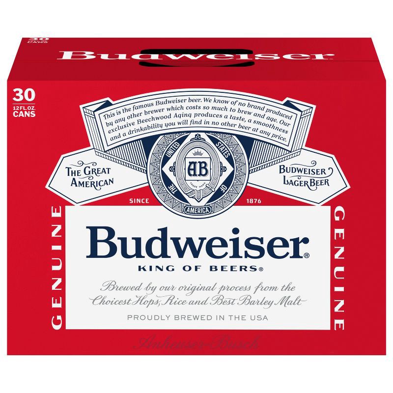 slide 10 of 10, Budweiser Lager Beer - 30pk/12 fl oz Cans, 30 ct; 12 fl oz