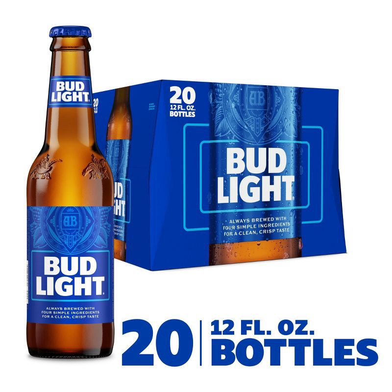 slide 2 of 8, Bud Light American Lager Beer - 20pk/12 fl oz Bottles, 20 ct; 12 fl oz