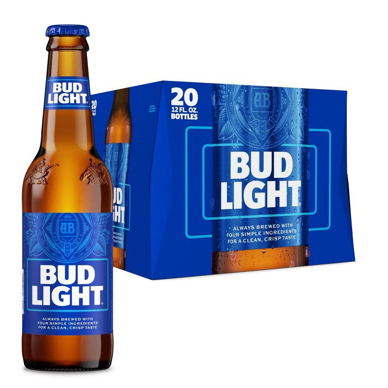 slide 1 of 7, Bud Light American Lager Beer - 20pk/12 fl oz Bottles, 20 ct; 12 fl oz