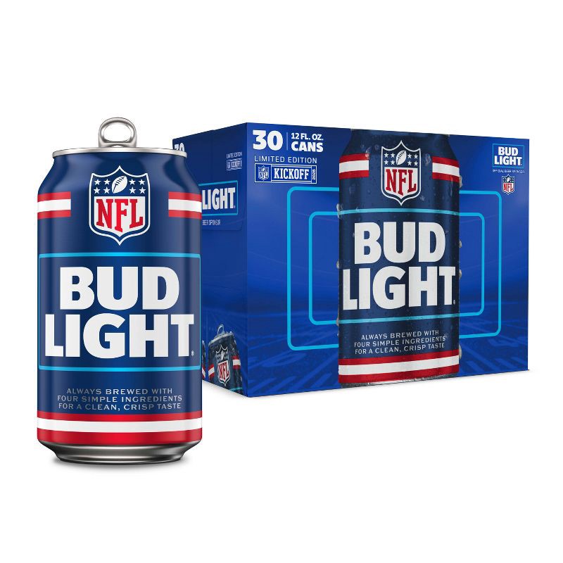 slide 1 of 9, Bud Light American Lager Beer - 30pk/12 fl oz Cans, 30 ct; 12 fl oz