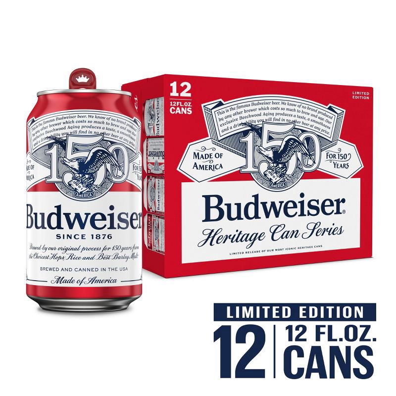 slide 2 of 7, Budweiser American Lager Beer - 12pk/12 fl oz Cans, 12 ct; 12 fl oz