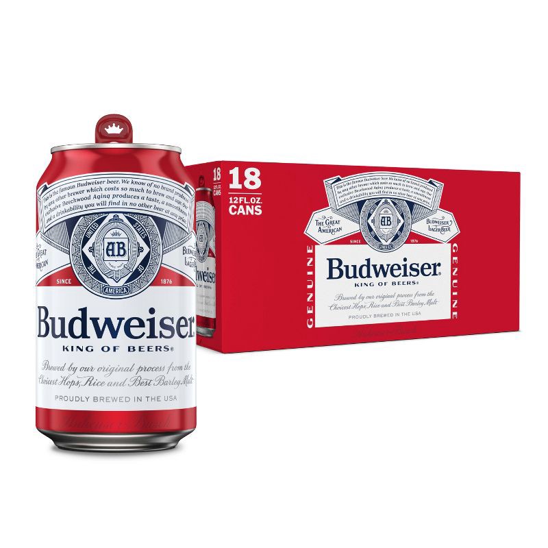 slide 1 of 7, Budweiser American Lager Beer - 18pk/12 fl oz Cans, 18 ct; 12 fl oz