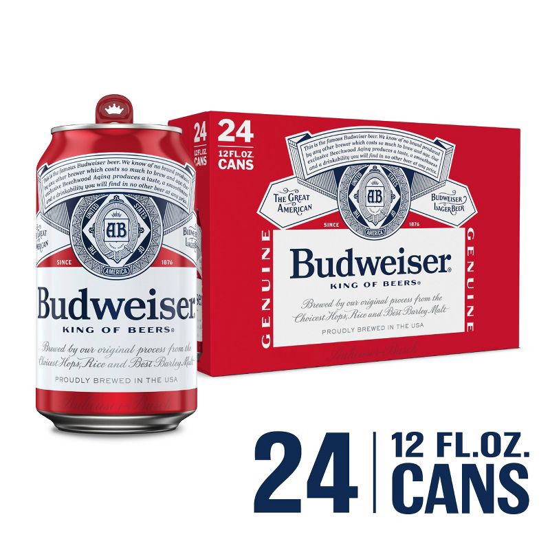 slide 2 of 7, Budweiser American Lager Beer - 24pk/12 fl oz Cans, 24 ct; 12 fl oz
