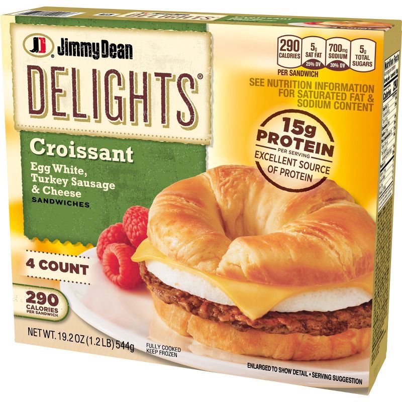 slide 7 of 11, Jimmy Dean Delights Turkey Sausage, Egg Whites, & Cheese Frozen Croissant - 4ct, 4 ct