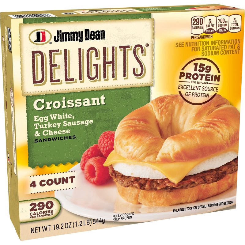 slide 9 of 11, Jimmy Dean Delights Turkey Sausage, Egg Whites, & Cheese Frozen Croissant - 4ct, 4 ct