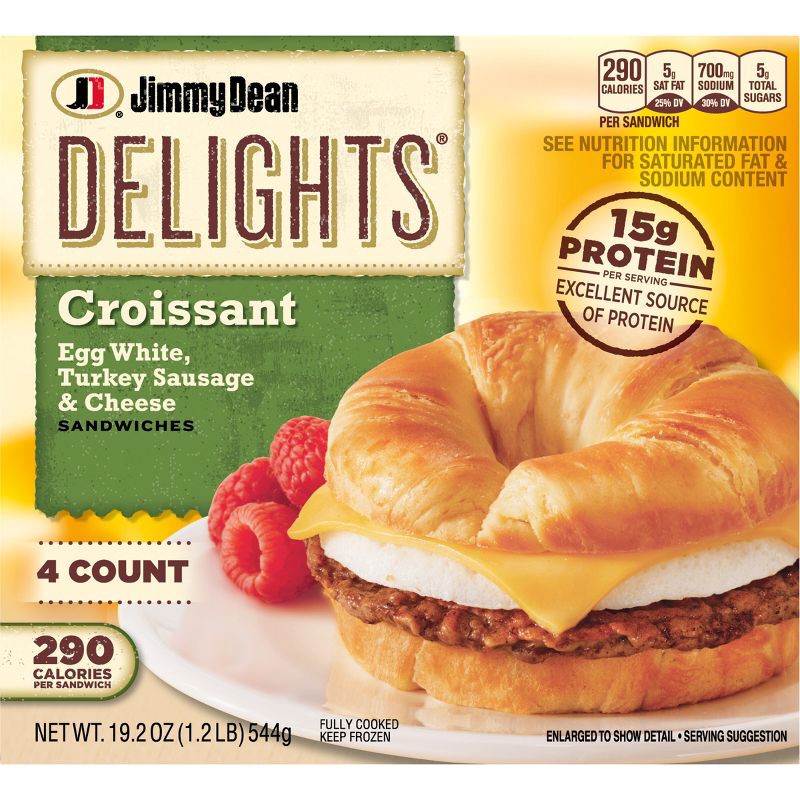 slide 1 of 13, Jimmy Dean Delights Turkey Sausage, Egg Whites, & Cheese Frozen Croissant - 4ct, 4 ct