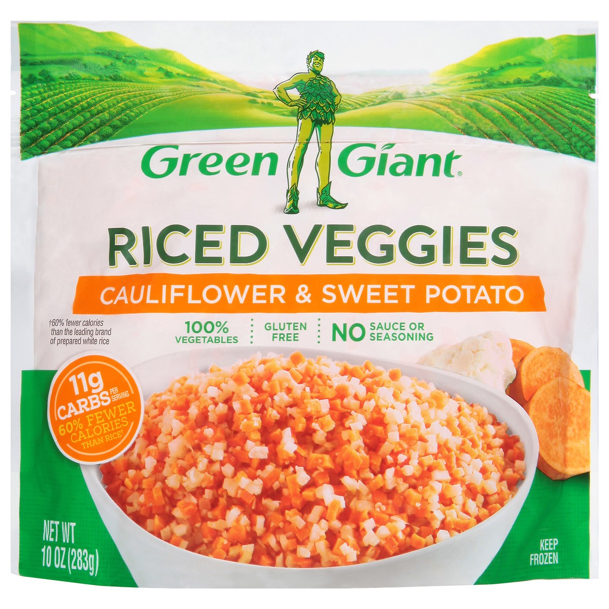 slide 2 of 14, Green Giant Riced Veggies Cauliflower & Sweet Potato, Frozen Vegetables, 10 OZ, 10 oz