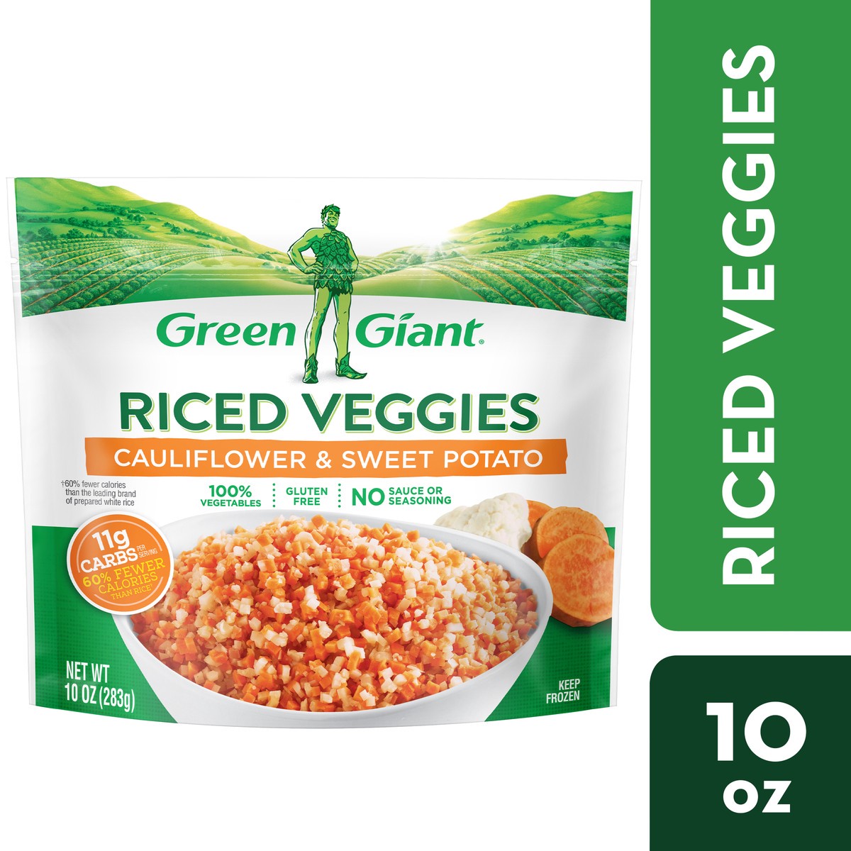 slide 3 of 14, Green Giant Riced Veggies Cauliflower & Sweet Potato, Frozen Vegetables, 10 OZ, 10 oz