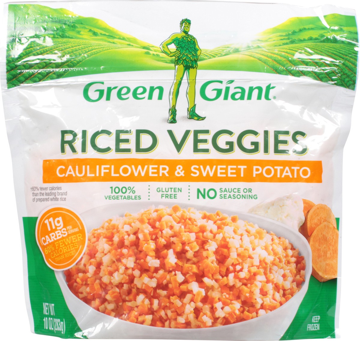 slide 6 of 14, Green Giant Riced Veggies Cauliflower & Sweet Potato, Frozen Vegetables, 10 OZ, 10 oz