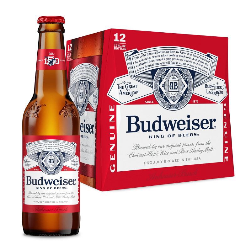 slide 1 of 1, Budweiser American Lager Beer - 12pk/12 fl oz Bottles, 12 ct; 12 fl oz